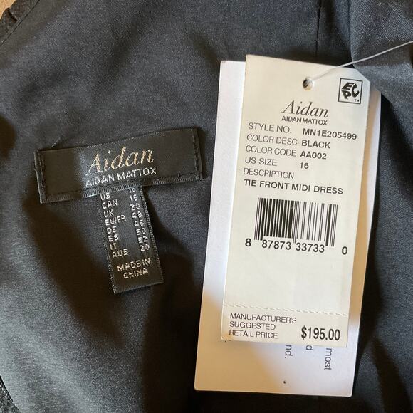 Aidan Mattox Satin Cut Out High Low Cocktail Dress Black Size 16 Sleeveless Midi - Picture 8 of 12